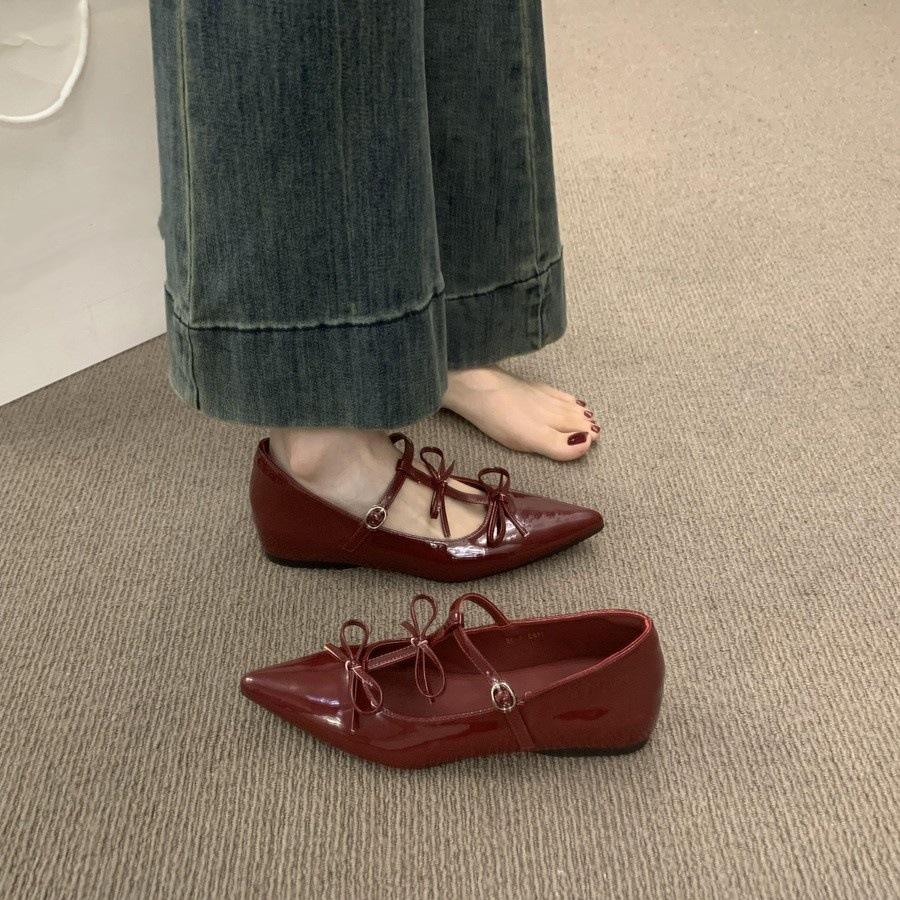 Pointed Red Mary Jane Shoes 2025 Spring and Summer New Patent Leather High Heels Beautiful Single Shoes Women