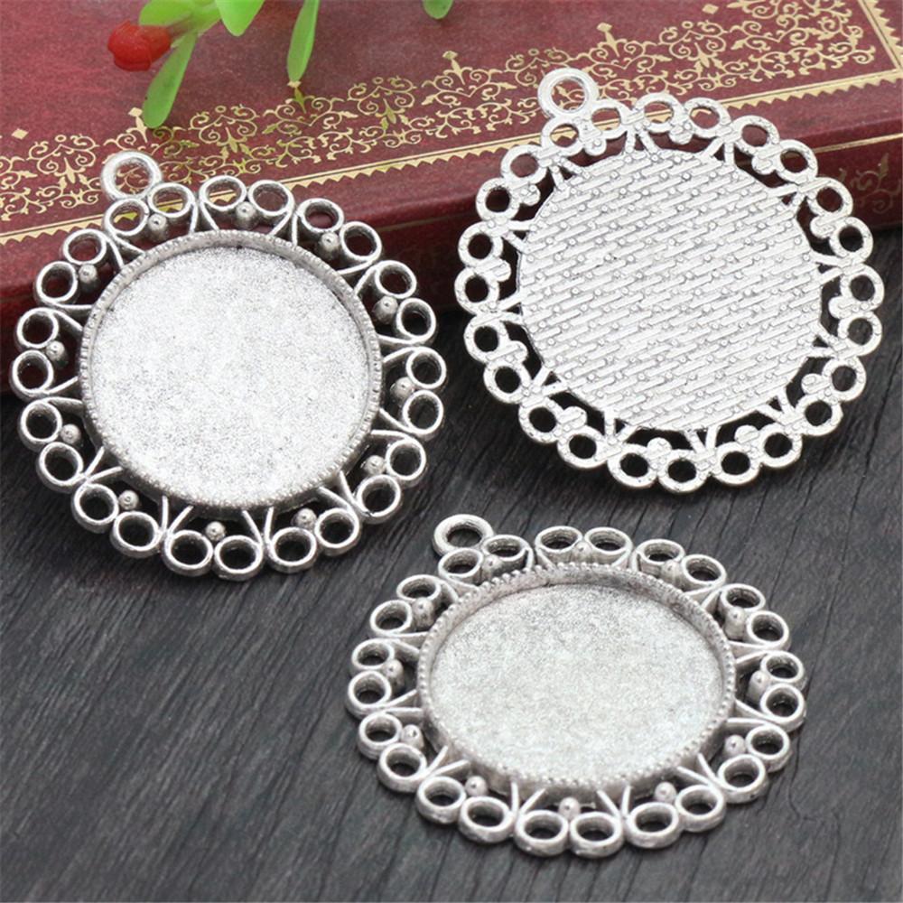 New Fashion 5pcs 25mm Inner Size Black Antique Silver Plated Bronze Flower Simple Style Cabochon Base Setting Charms Pendant