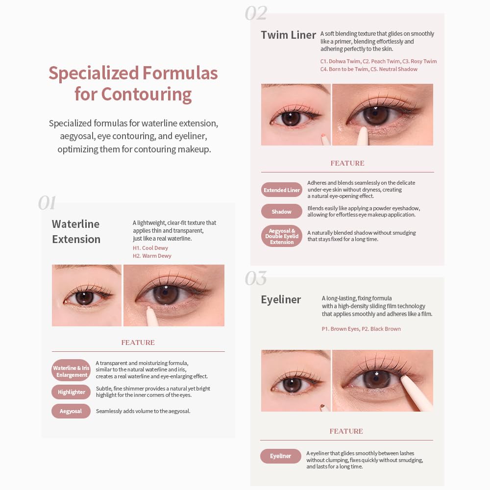 Heart Percent Dote On Mood Contour Eye Liner Slim Waterproof Pencil EyelinerTear BagTwimHighlighter (C2. Peach Twim) Korean Cosmetics