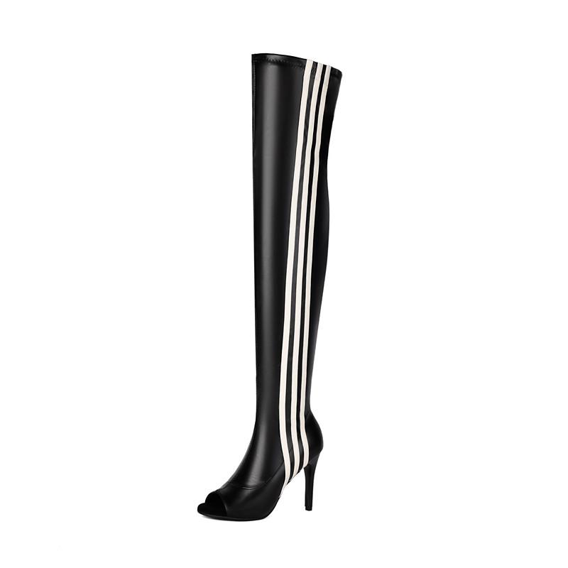 

Женские сапоги на высоком каблуке, сексуальный европейский и американский стиль, сапоги-ботфорты большого размера с открытым носком на тонком каблуке. 46