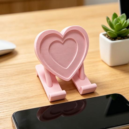Heart Cell Phone Holder 3D Printed Love Heart Shaped Mobile Phone Stand Valentine's Day Gift for Home Office Desktop Decoration