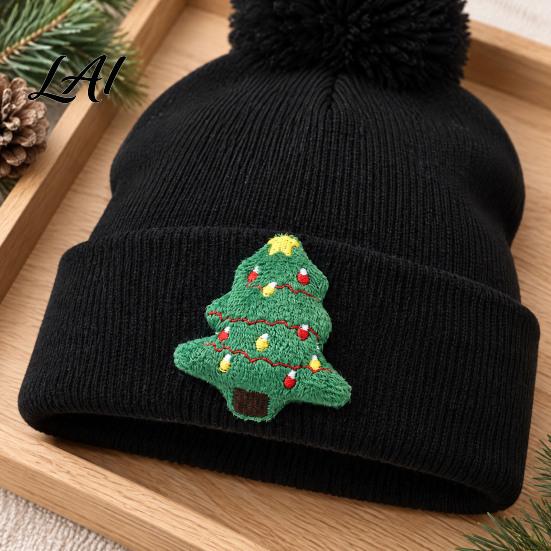 Christmas Holiday Hats Knitted Hat Winter Warm Hat with Pom Decor Cute Santa Claus Headwear Rolled Brim Soft Thermal Cuffed Cap for Party