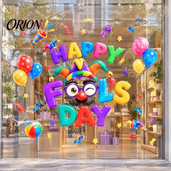 Decorative Window Decals Happy Fools' Day Glass Sticker, Clown Balloon Static Cling, Stickers Removable Festive Decal for April Decoration Sticker