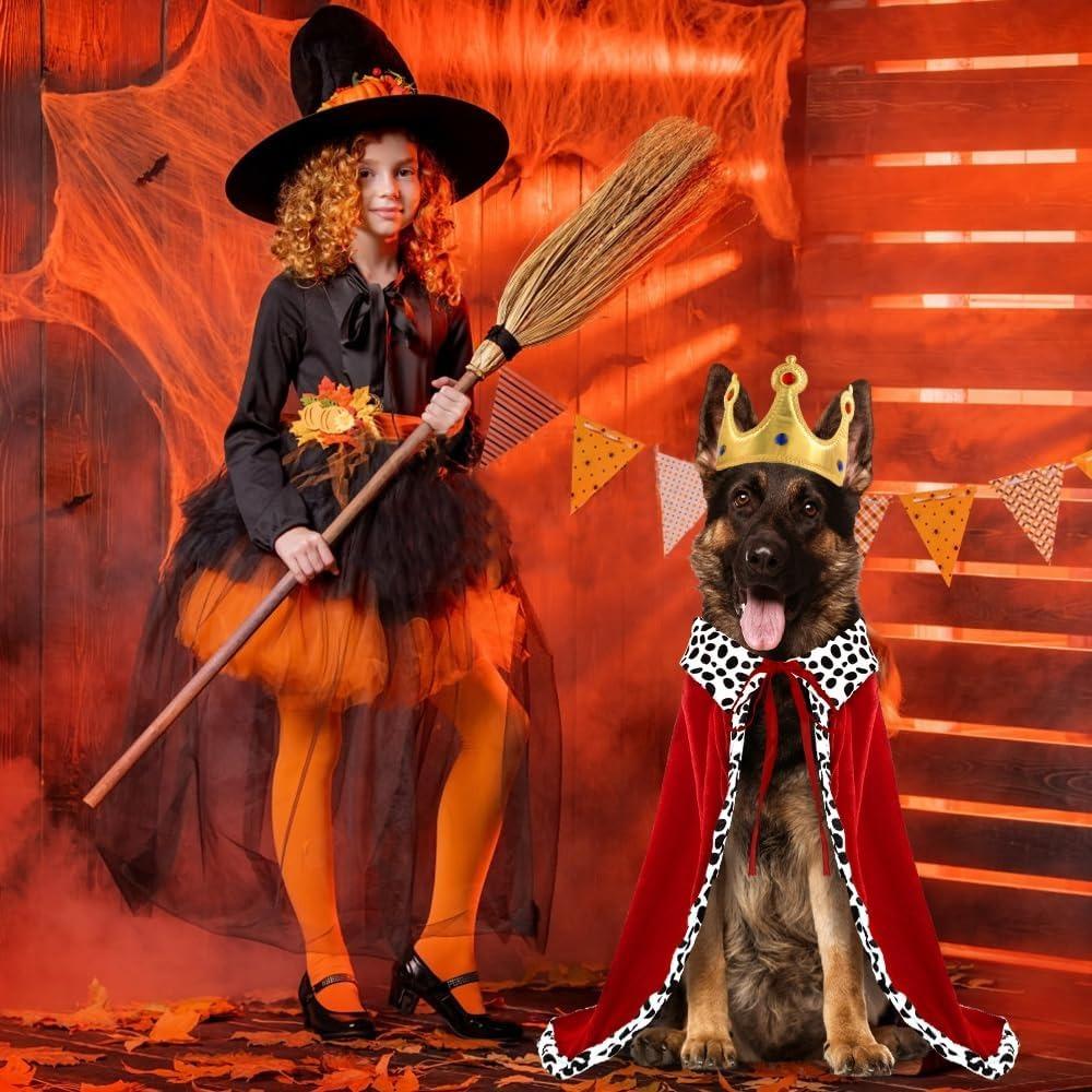 Halloween Dog King Cloak Costume Cute Funny Cape with Crown Adjustable Pet King Cloak for Large Dogs Cats Cosplay Party Supplies