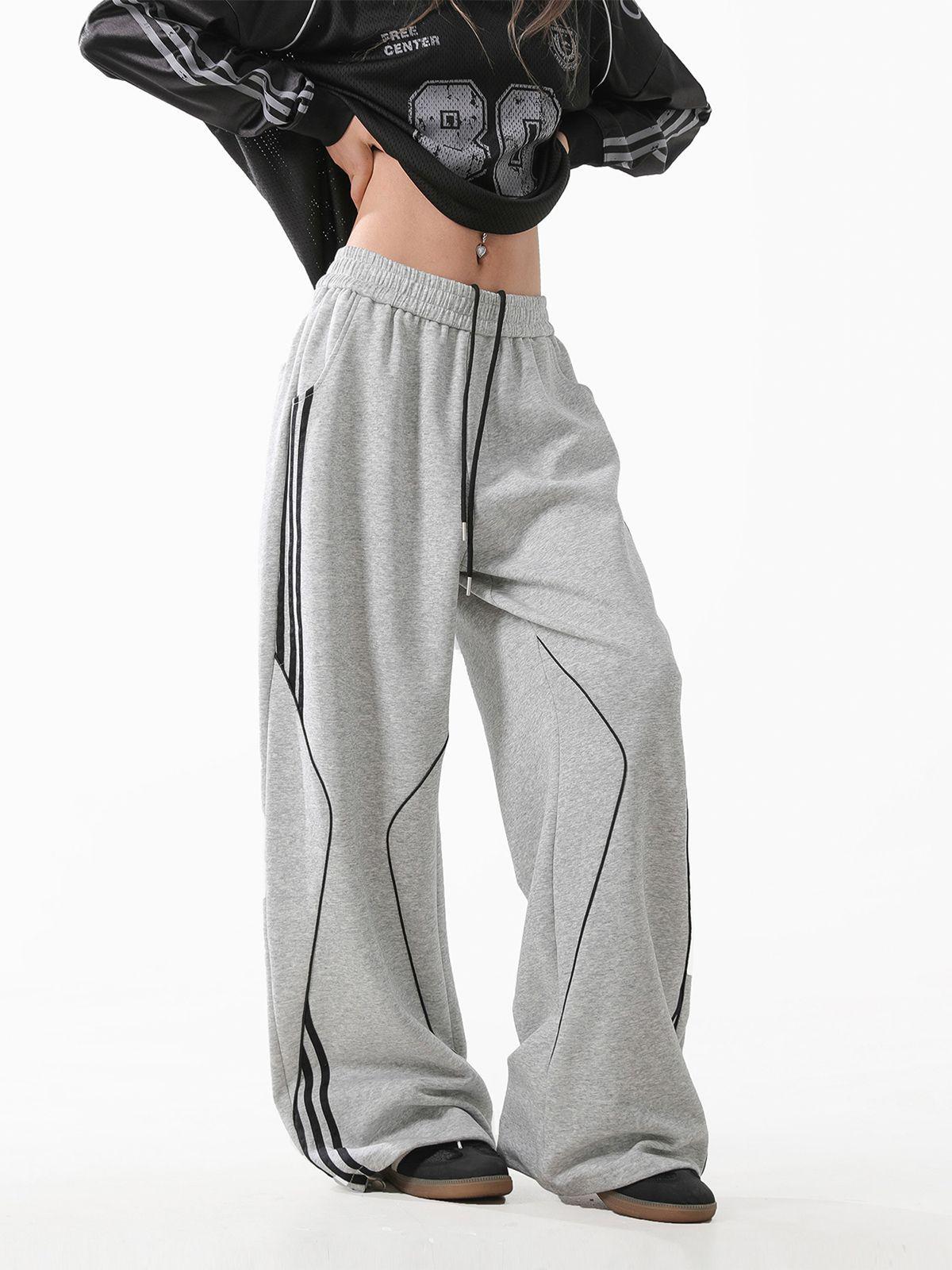 

Полосатые плотные спортивные брюки унисекс: Свободный, повседневный, новый весенний стиль XXL серый