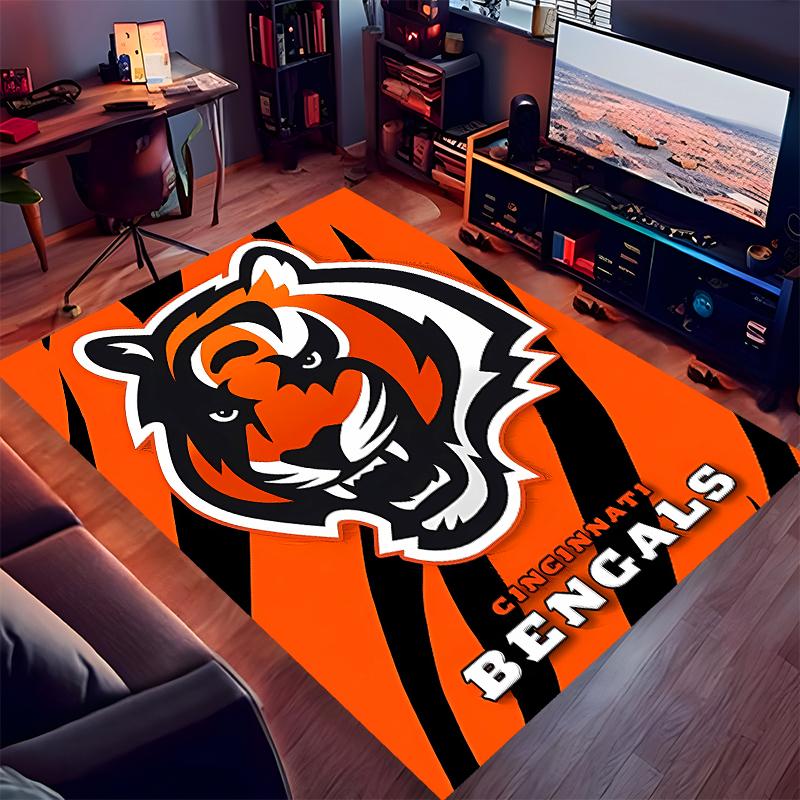 1pc Cincinnati Bengals LOGO Print Area Rug - Soft,Washable Non-Slip Indoor Mat for Office Chairs,Living Room,Home Office Decorative Rug
