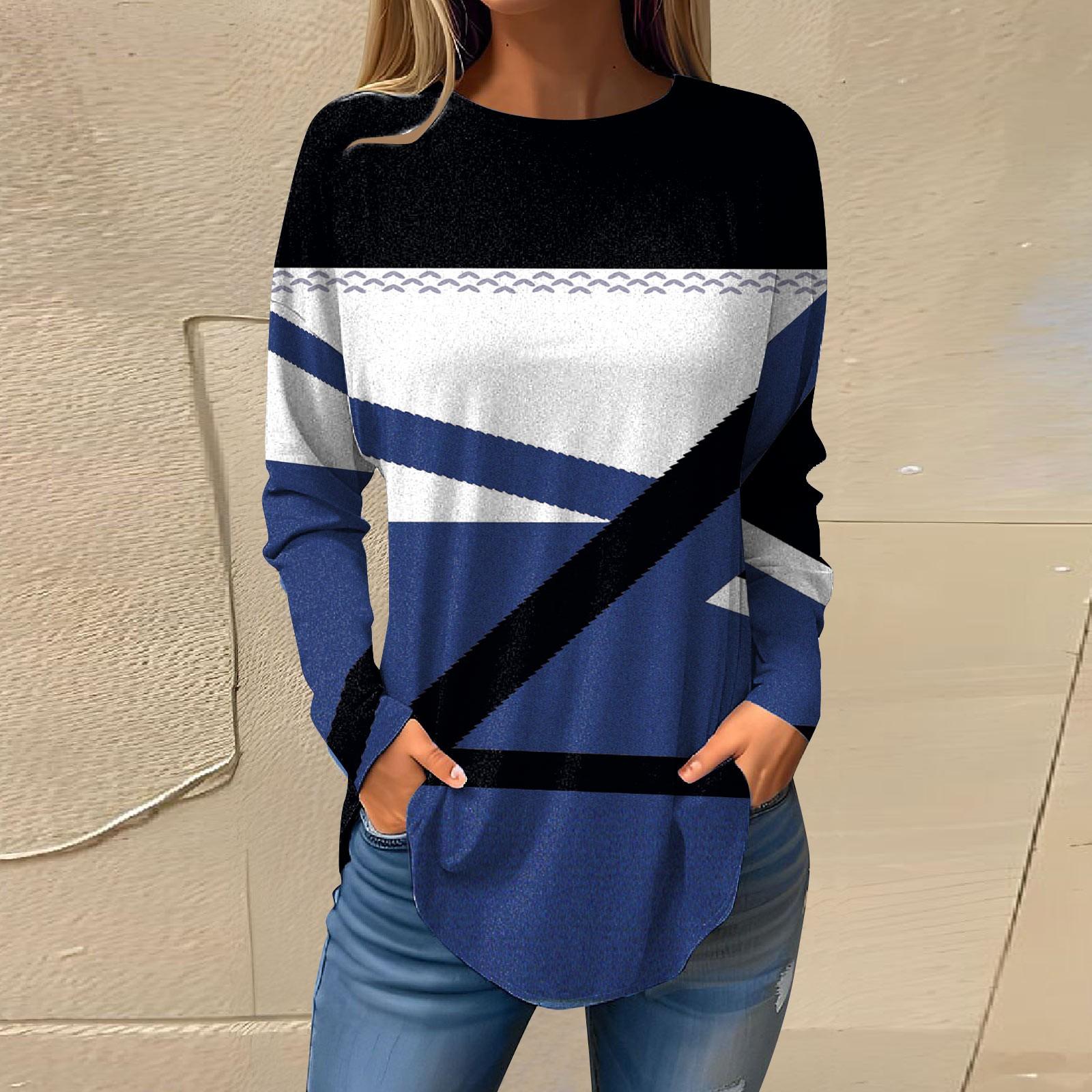 

Жіночі пуловери Футболки Осінь Повсякденні сорочки з довгими рукавами Світшоти Топ з геометричним принтом L