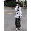 2KWEIRD High Street Oversize Women Camisetas White Vintage Long Sleeve Letter Hand-Painted Tshirts Hiphop Grunge Tops Y2k Tees American