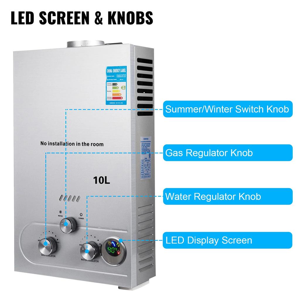 10L 5GPM Tankless Gas Natural Propane Hot Water Heater Instant Boiler