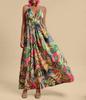 Women's V Neck Sleeveless A Line Dress Slim Fit Mid Rise Boho Floral Print Spaghetti Strap Maxi Dress