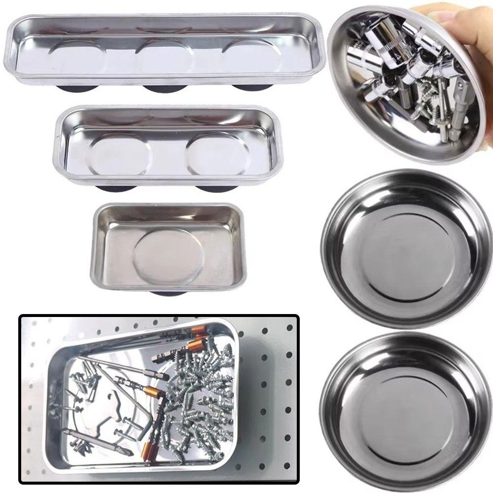 Stainless Steel Magnetic Tool Tray Soft Rubber Base Screw Tray New Parts Bowl  Workshop Use
