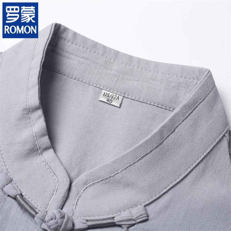 ROMON Men's Chinese Style Stand-Collar Short-Sleeve Shirt
