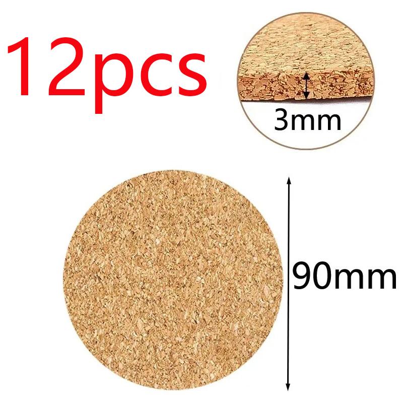 12Pcs 3mm Cork Coaster for Drink Non-Slip Cork Coaster Natural Round Wooden Cup Mat Heat Resistant Reusable Tea Coffee Coaster 12PCS
