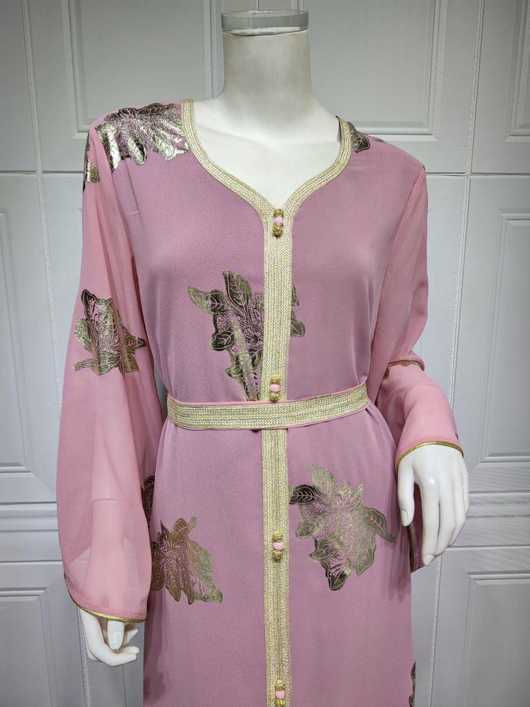 AB213 Gold Stamping Chiffon Plus Size Muslim Long Dress