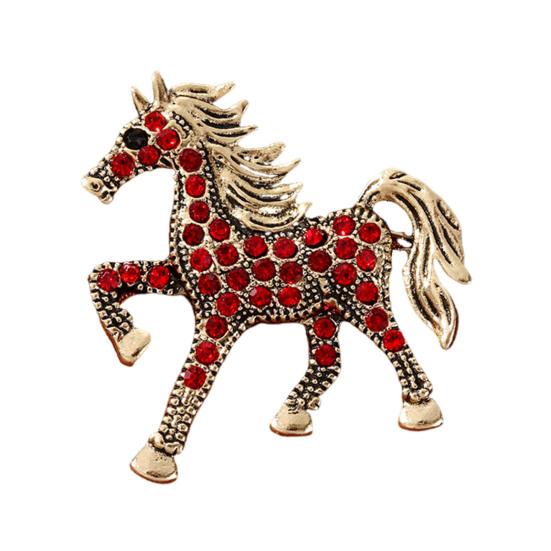 Retro Horse Brooch Rhinestone Inlaid Horse Pin Zodiac Year Animal Brooch Men Women Suit Accessory for Handbag Clothes Decoration