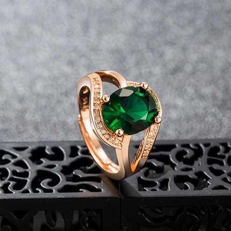 Sace Gems Pierścionek ze stopu miedzi z zieloną cyrkonią. Damski prezent ślubny