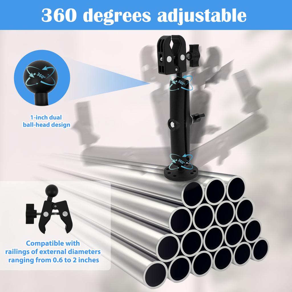 Suporte Estabilizador para Motor de Pesca com Trolling Braçadeira de Suporte Ajustável 360° Garra Resistente Liga de Alumínio Eixo do Motor de Pesca com Trolling para Barco