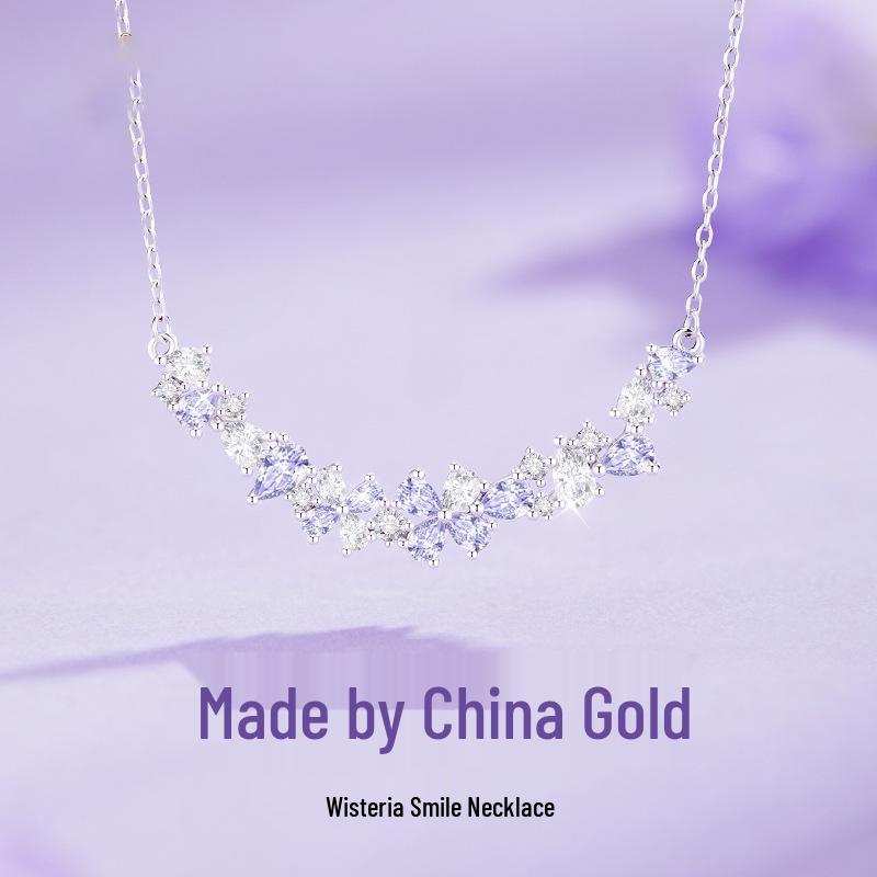 

Wisteria Flower Zircon Clavicle Choker - Zhao Yingzi Style Light Luxury Necklace for Women 925 Silver