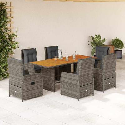 Vidaxl 7-Cz. Gartenmöbel-Set mit Kissen, Grau, PE-Rattan