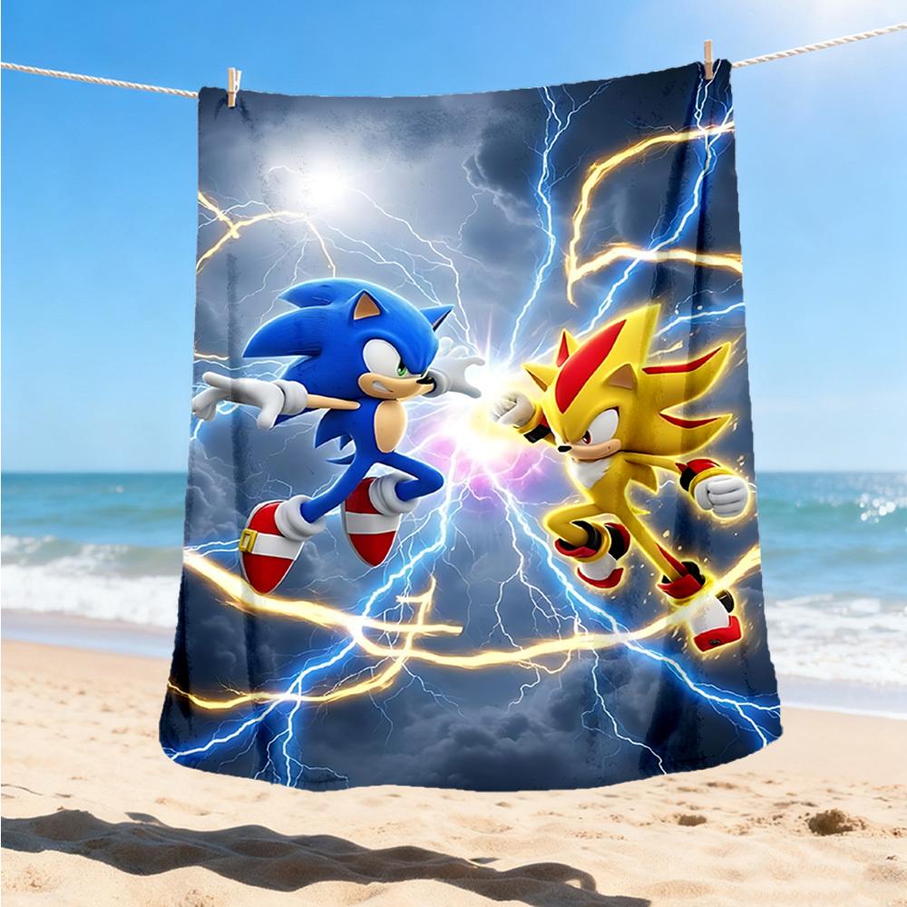 1pc Sonic, Lightning Outdoor Personalized Flannel Blanket, Soft, Lightweight Personalized Flannel Blanket, Digital Printing,