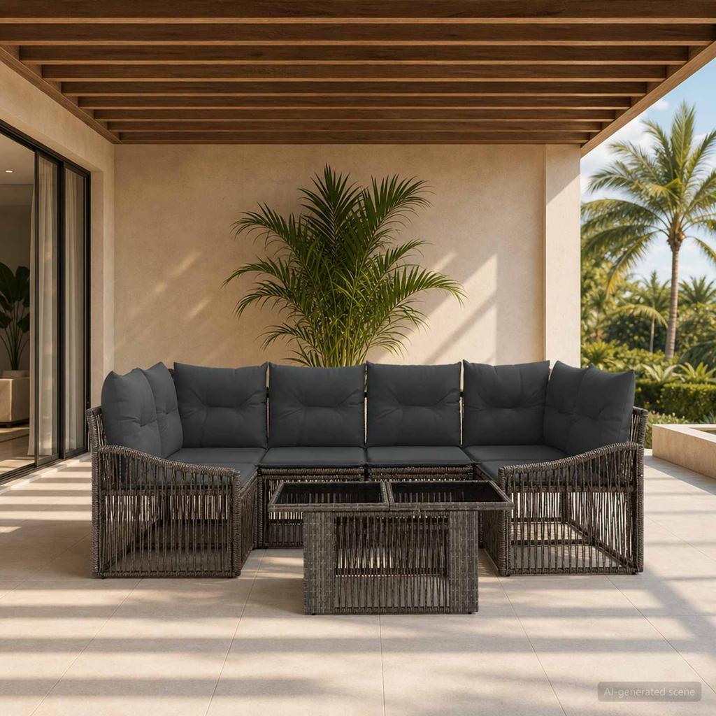 Garden Sofa Set 7 Pieces Grey and Dark Grey Poly Rattan