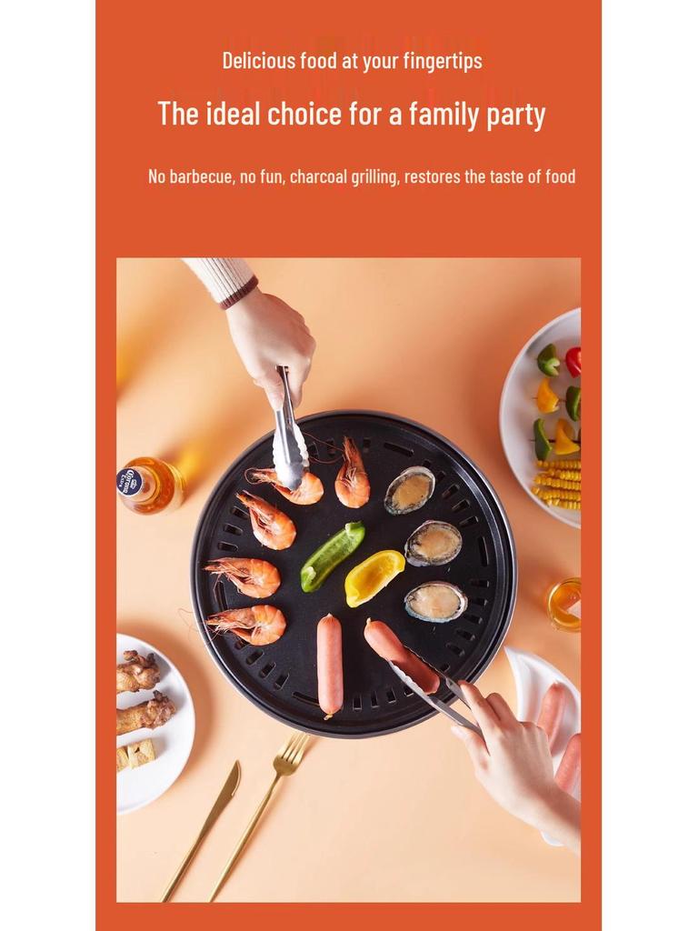 Round Stainless Steel Charcoal Grill for Home and Commercial Use - Japanese Yakiniku Style, Enclosed Design for Tea Boiling