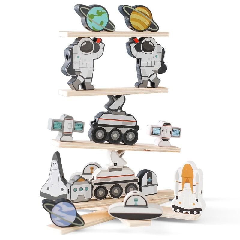 Wooden Montessori Threading Toy Toddlers Ages 4-6 Astronaut Space Theme Stacking Puzzle Educational Activity
