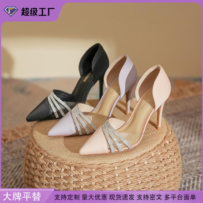 High heels women's thin heels rhinestone sandals women's fashion women's shoes 2025 spring and summer women's Huizhou women's shoes genuine leather sp