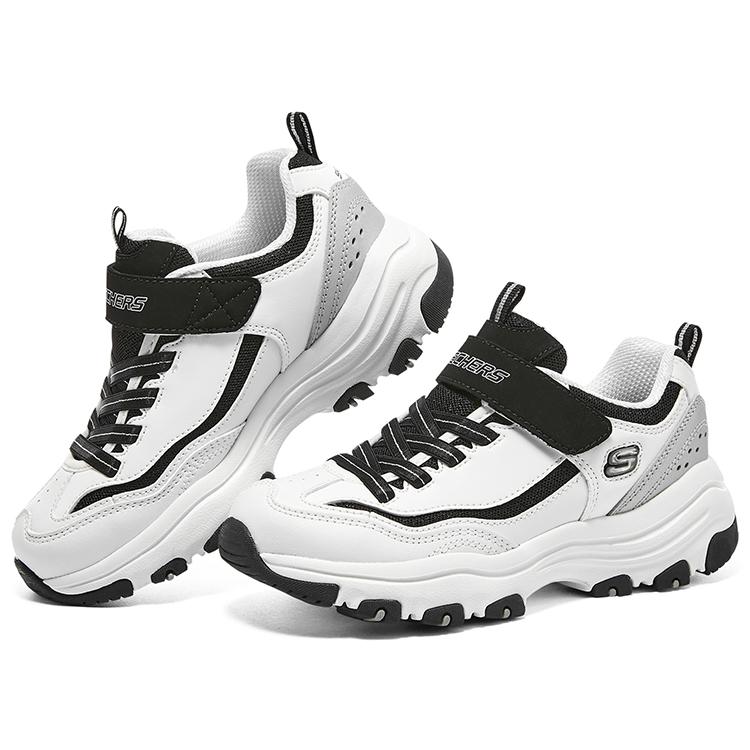 Skechers Synthetic Leather Abrasion Resistant Low top Kids Lifestyle Shoes Black White Gray Teenagers 8701646L-WBK