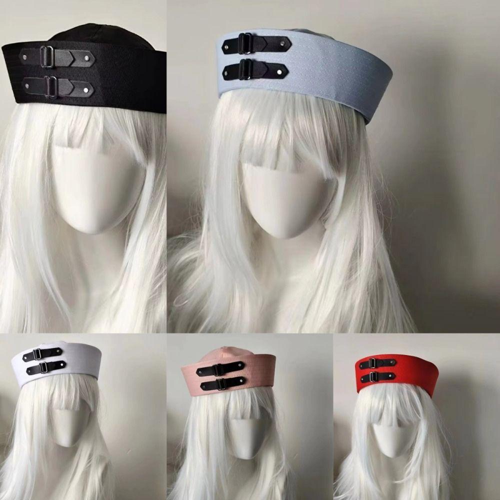 Chain Sweet Captain Hat Y2K Black Cosplay Sailor Hat Leather Buckle Sailor Hat Festival Wear