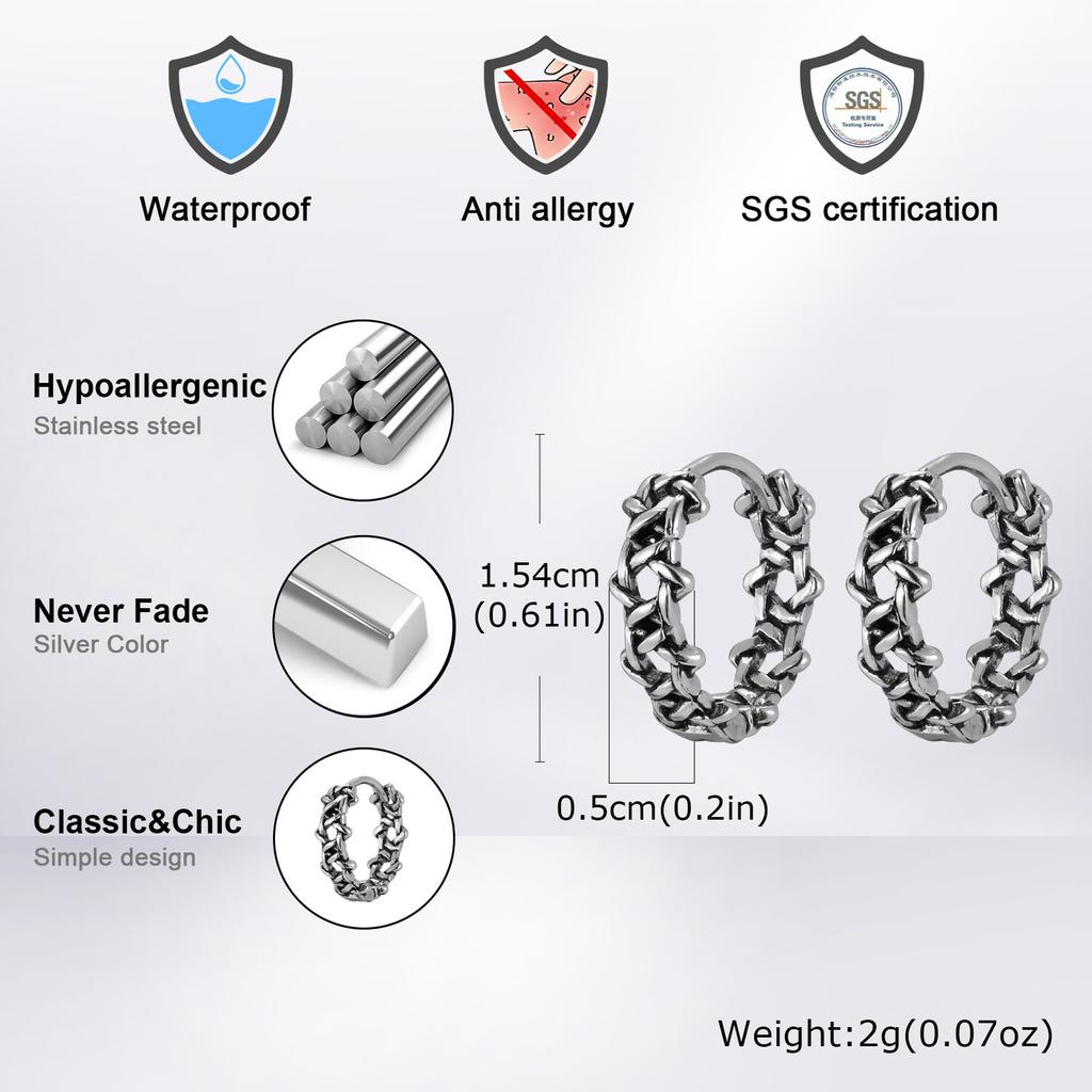 Punk Weaving Hoop Earrings for Men Boys,Stainless Steel Pentagram Huggies Hoop Earrings,Hip Hop Vintage Jewelry Gift