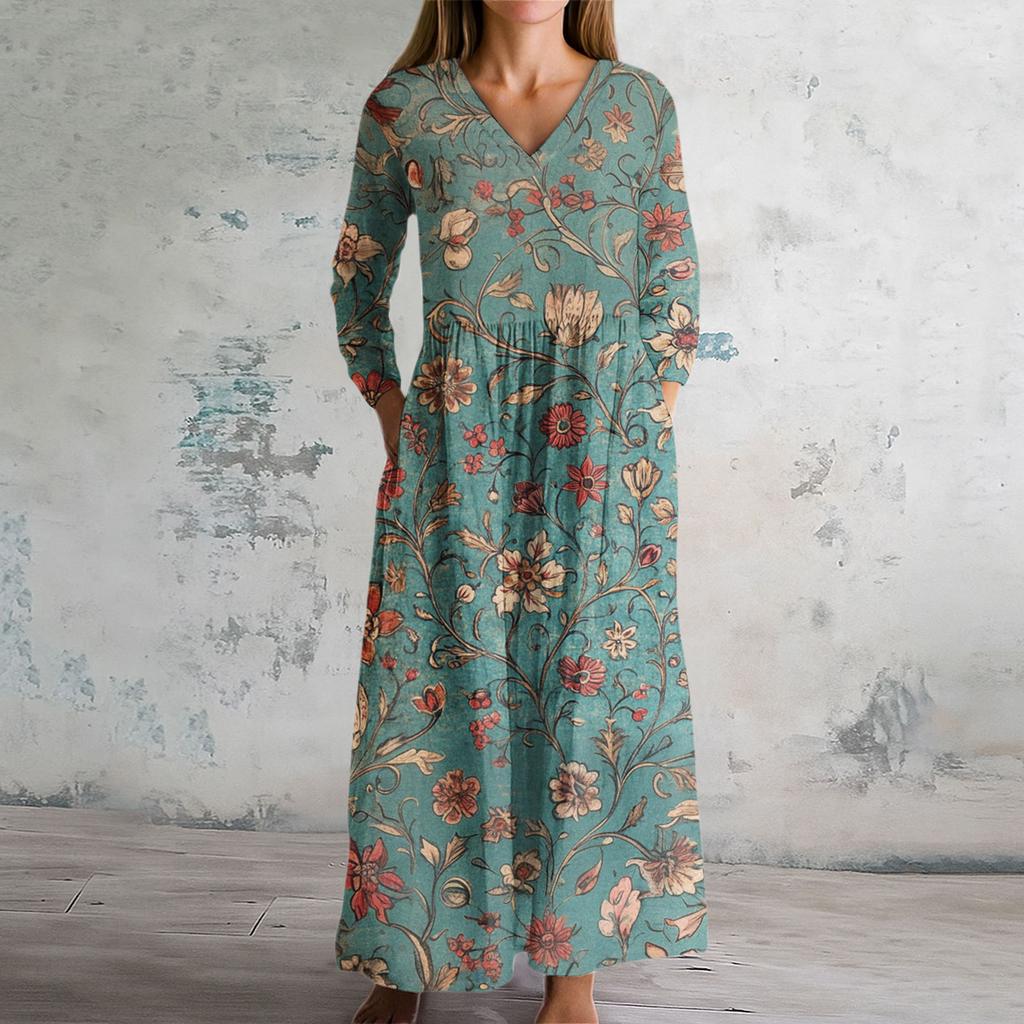 Women's Fashion Dress Spring V-neck Long Sleeve Dress