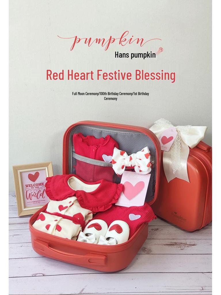 Red Heart Baby Gift Box: Festive Blessing for Newborns and Little Princesses - First Birthday, Hundred Days Celebration