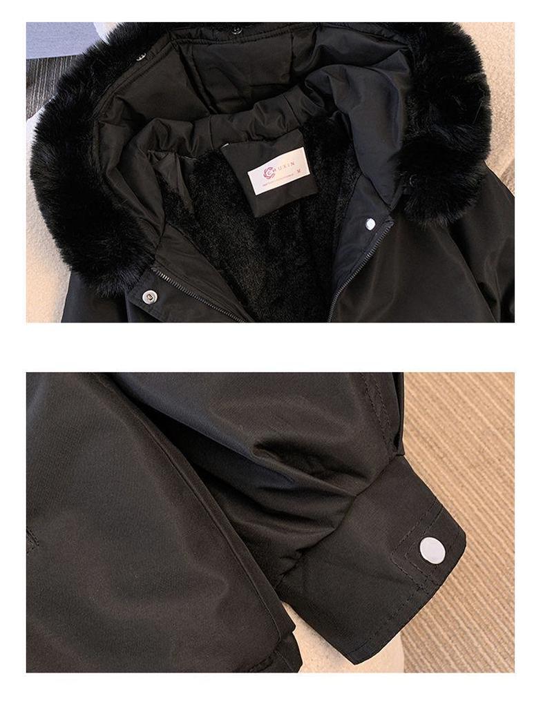 Women's Mid-Length Winter Cotton Coat with Genuine Fur Collar and Thick Velvet Padding