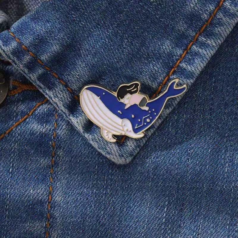 Alloy Couples Lapel Pin Whale and Girl Shaped Punk Romantic Goth Halloween Enamel Badges Brooches Pins for Backpacks