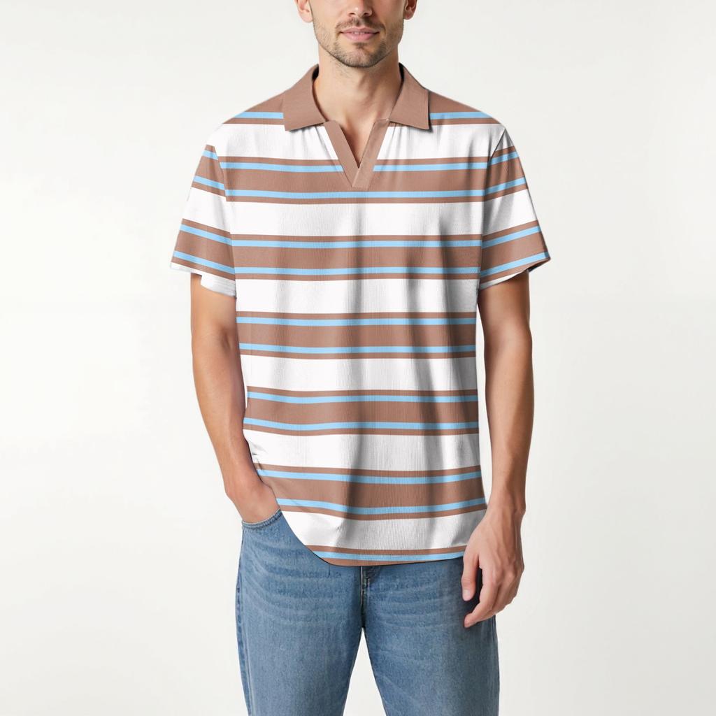 Moda Hombre Top Estampado Cuello en V Manga Corta Camiseta de Golf