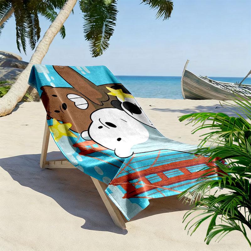 We Bare Bears Print Beach Towel, Large Soft Quick Dry Towel for Beach Camping Swimming