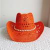 Melesh Western Cowboy Hat Summer Women's Straw Cowboy Hat Pearl Accessories Wide Brim Sun Protection Beach Western Cowboy Hat