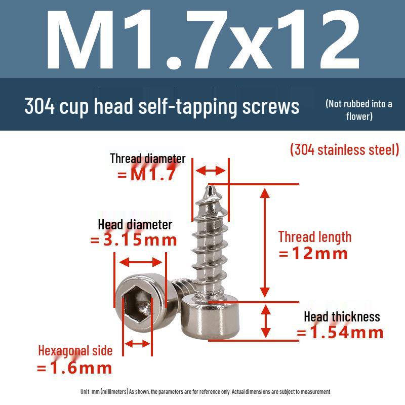304 Pan Head Self-Tapping Coarse Thread Screw M1.7-M6 with Hex Socket