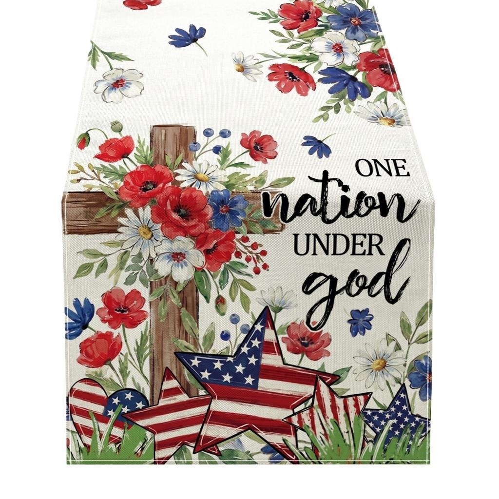 6. US 0th Anniversary Kitchen Decor Table Runner, US Independence Day Premium Tablecloth