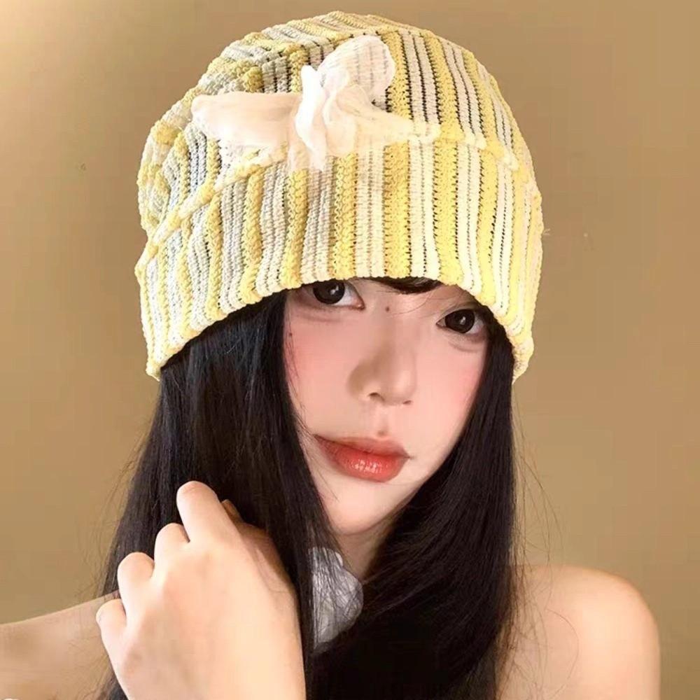 Sweet Beanies Hat Breathable Knitted Hat Retro Flower Pullover Hat  Outdoor