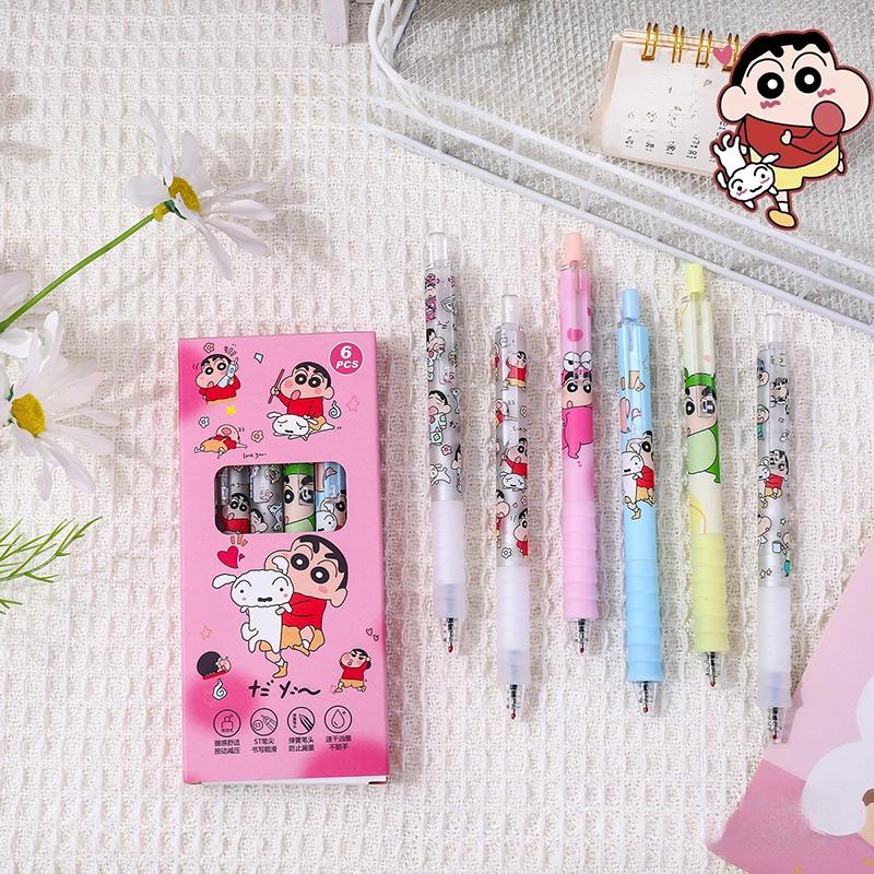 

6Pcs Cartoon Crayon Shin-Chan Neutral Pen Kawaii Anime Writing Smooth Signature Gel Pen Student Stationery Office Supplies Gifts