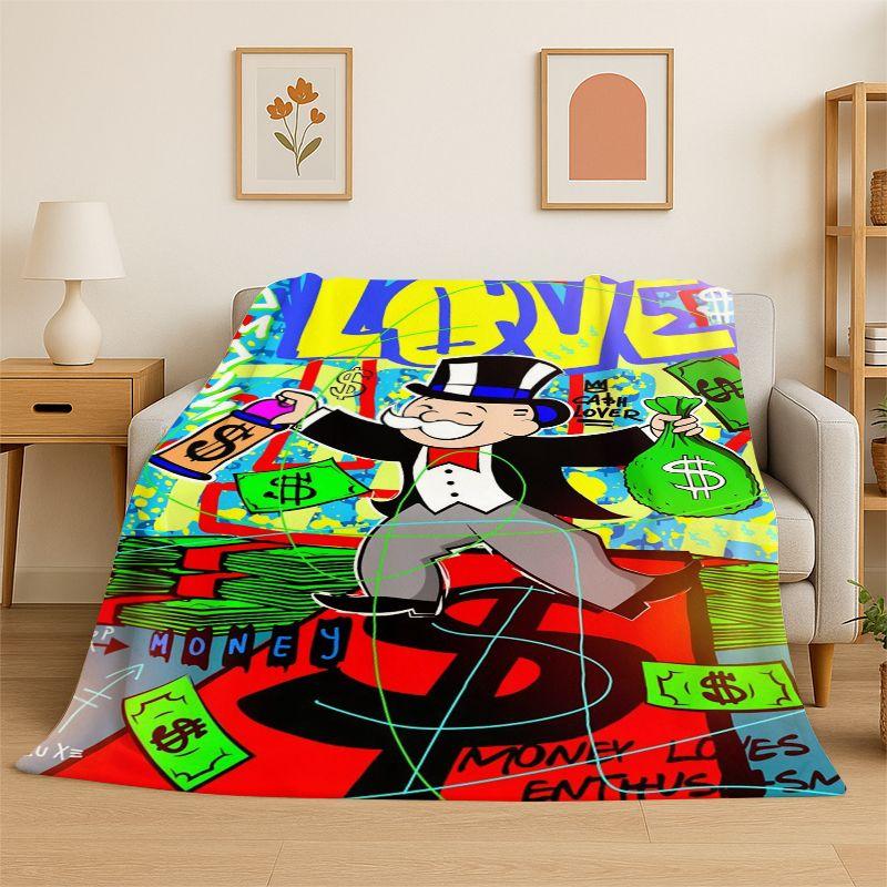 Monopoly Dollar Rich Game Cartoon Flannel Blanket Soft Warm Throw Blanket for Bedroom Living Room Bed Travel Camping Picnic
