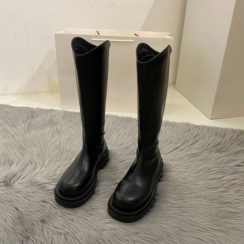 Fashion Solid Color Fleece-Lined Women's Long Boots Autumn Winter Comfortable and Elegant Trend 2025 Pu Hot Ladies Knee High Shaft Shoes