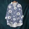 Women's Loose Ruffled Retro Floral Print Stand Collar Long Sleeve Cotton And Linen Top