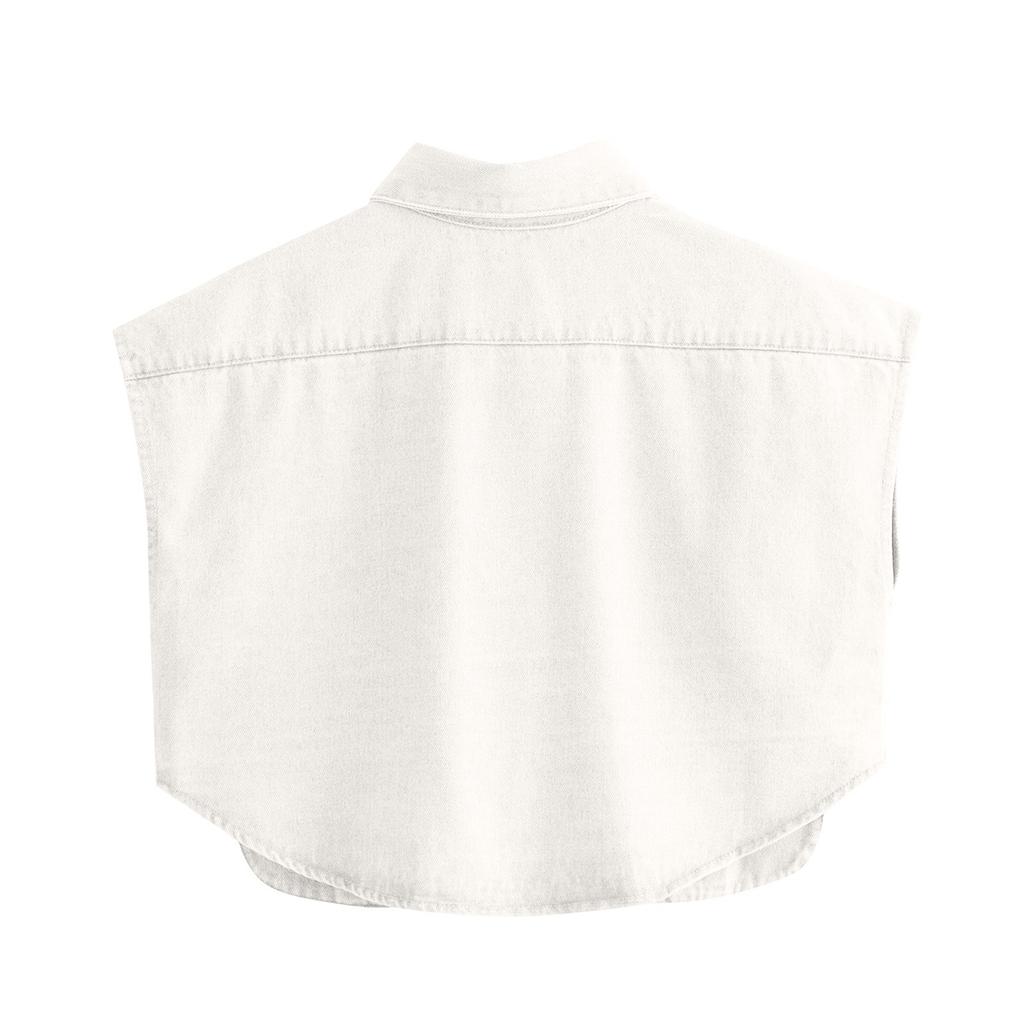 Damski jednolity kolor, duża kieszeń, bezrękawnik, wysokiej jakości kardigan z klapami, dżinsowa bluzka