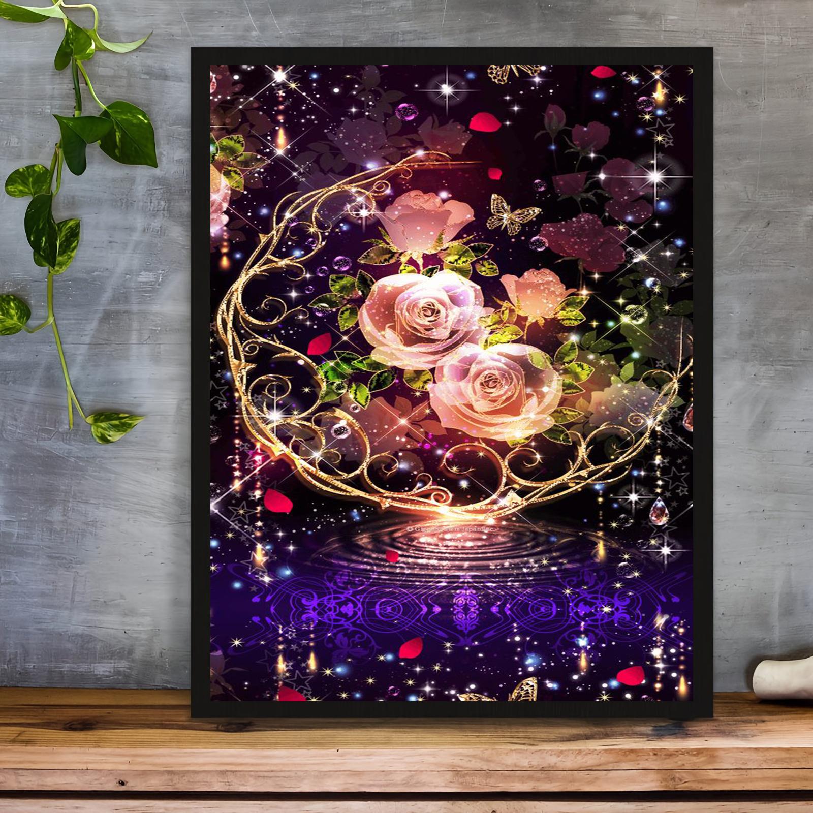 

5D DIY Алмазная картина Розовый цветок Набор для вышивки крестом Мозаика Алмазная вышивка Роза Полный круглый квадратный дрель Украшение дома Round 30x40cm