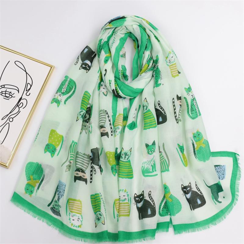

Spain Lovely Cartoon Cat Pattern Fringe Viscose Scarf Lady Print Soft Shawls and Wraps Pashmina Muslim Hijab Sjaal 180*90Cm