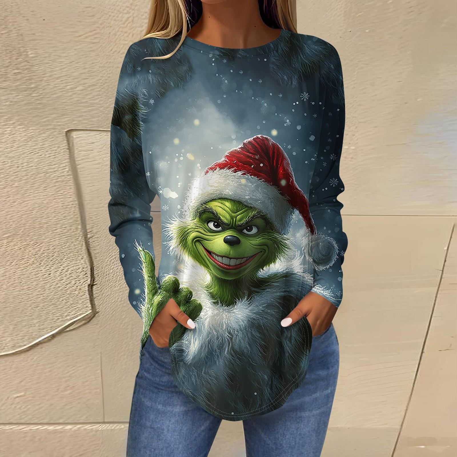 

Женская свободная футболка с длинным рукавом с круглым вырезом и принтом, верхний пуловер S