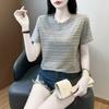 Striped T-shirt Women's Summer Plus Size Women's Summer Clothes Western Style Small Shirt Casual Loose T-shirt Short-sleeved Top